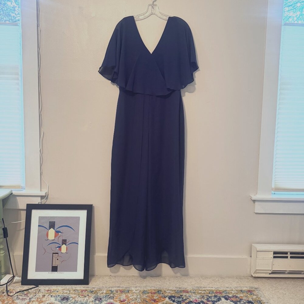 Kensie Women's Navy Flutter-Sleeve Jumpsuit Size 12
